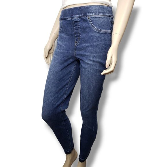 Spanx Distressed Ankle Skinny Jeans Womens Large Released Hem Fray‎ Pull On - Picture 7 of 10